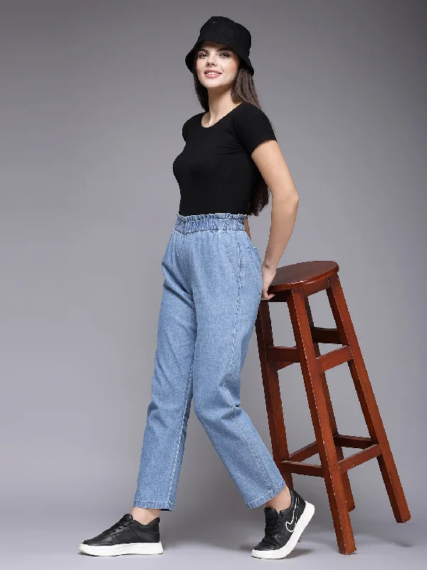 Relaxe Fit Mid Indigo Cotton Denim Jeans For Women