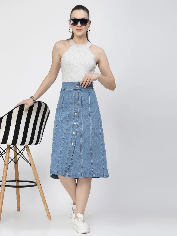 Light Blue Denim Skirt For Women