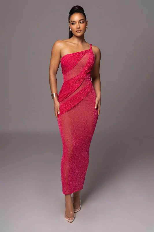 Pink Alari One Shoulder Maxi Dress