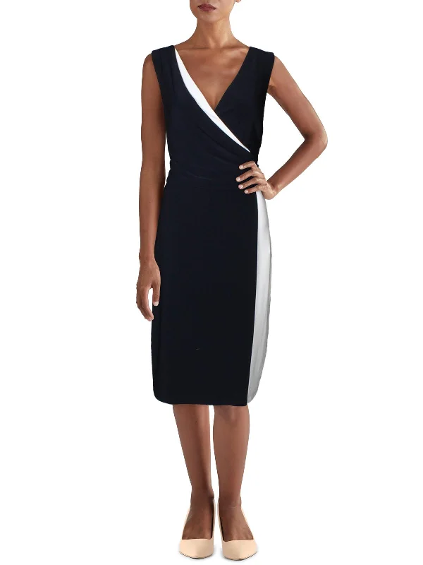 Maribella Womens Faux Wrap Colorblock Cocktail Dress