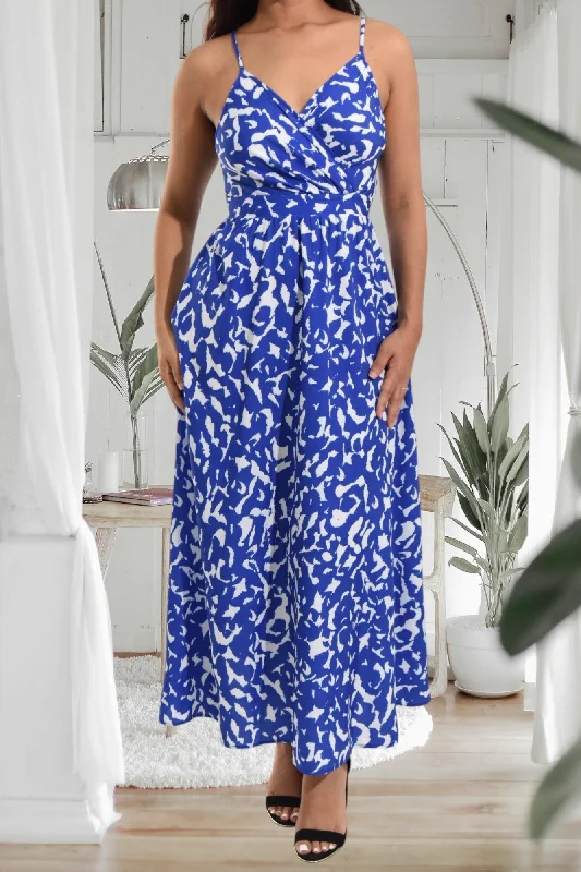 Ladies Blue Tie Back Maxi Dress