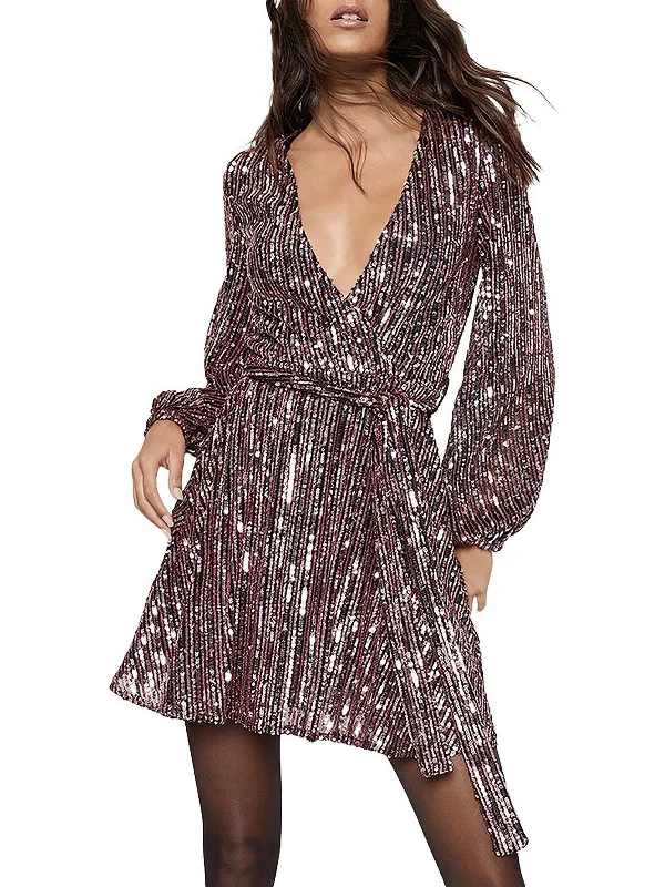 Womens Sequin V-neck Cocktail and Party Dress