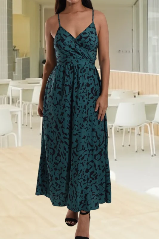 Ladies Dark Green Tie Back Maxi Dress