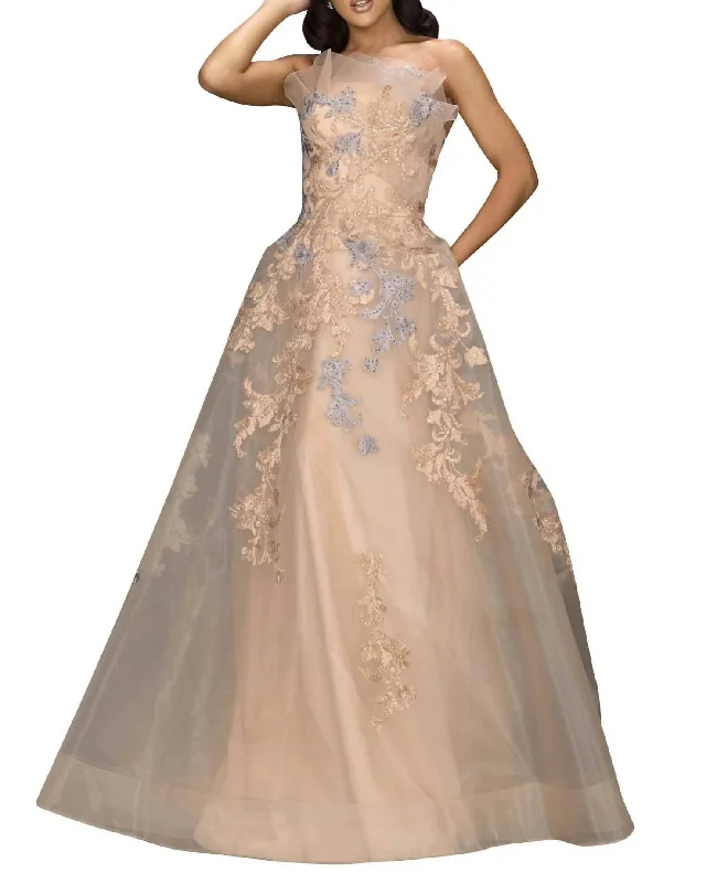 Cocktail Gown In Champagne/taupe