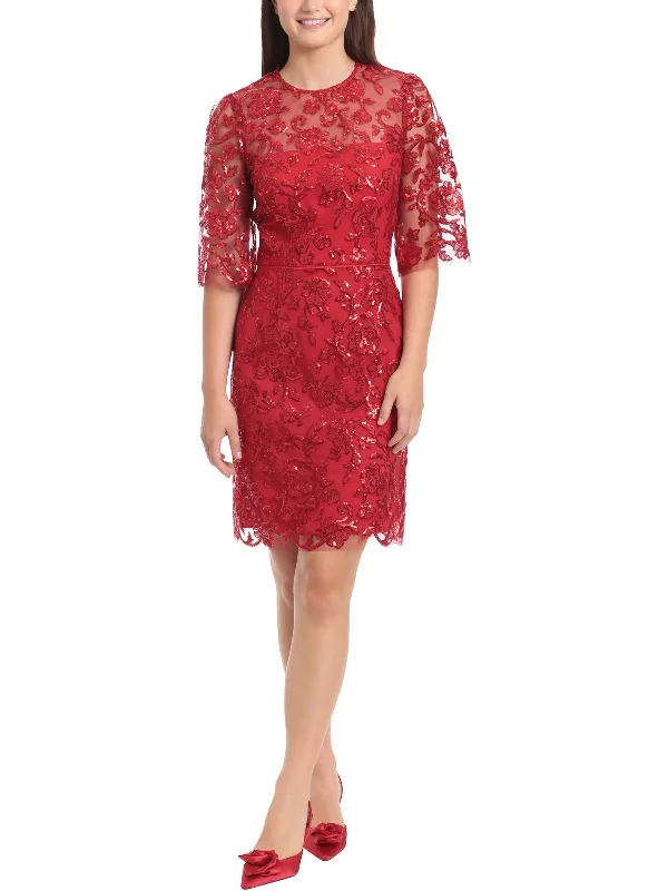 Womens Floral Sequin Cocktail and Party Dress