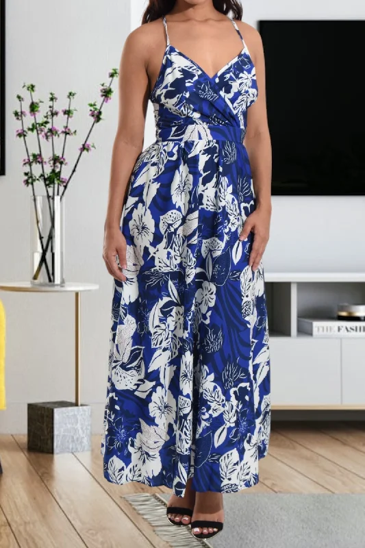 Ladies Navy Tie Back Maxi Dress