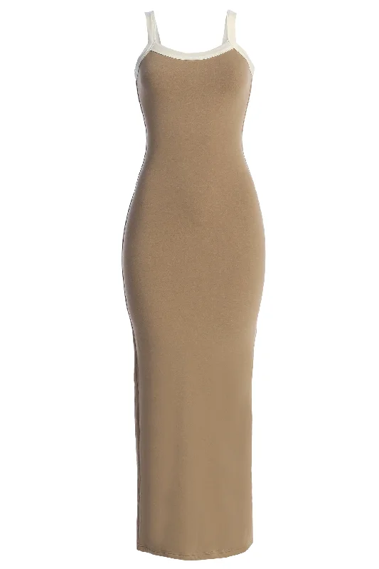 Beige Francesca Contrast Maxi Dress