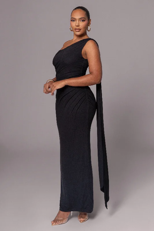 Black Kianna Drape Maxi Dress