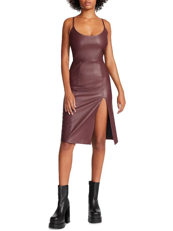 Giselle Womens Faux Leather Sleeveless Cocktail and Party Dress