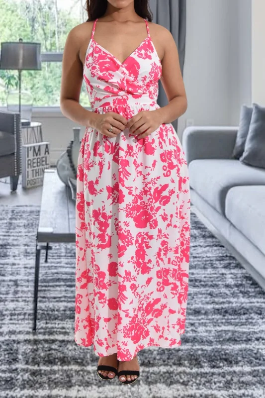 Ladies Pink Tie Back Maxi Dress