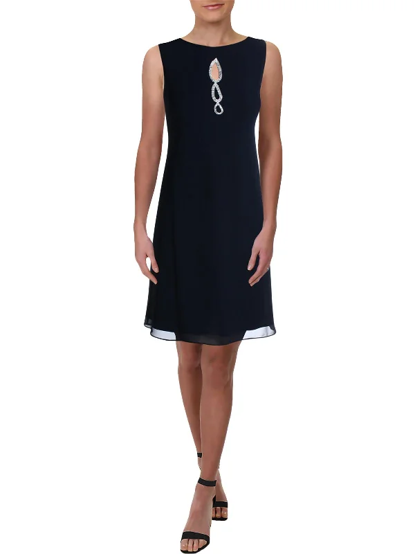 Womens Chiffon Embellished Cocktail Dress