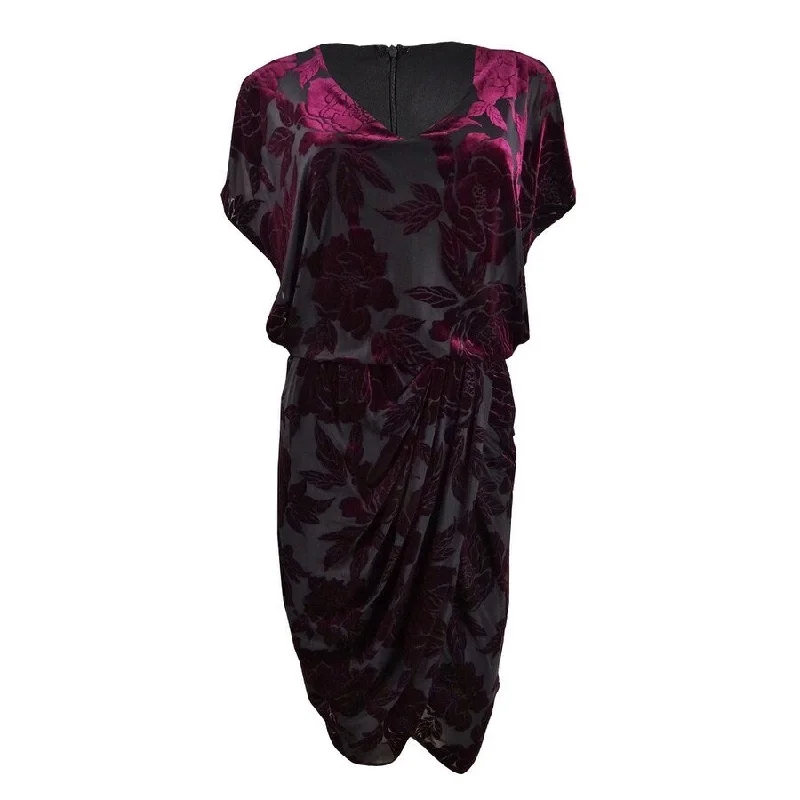 28th & Park Women's Velvet Burnout Sheath Dress (16, Burgundy)