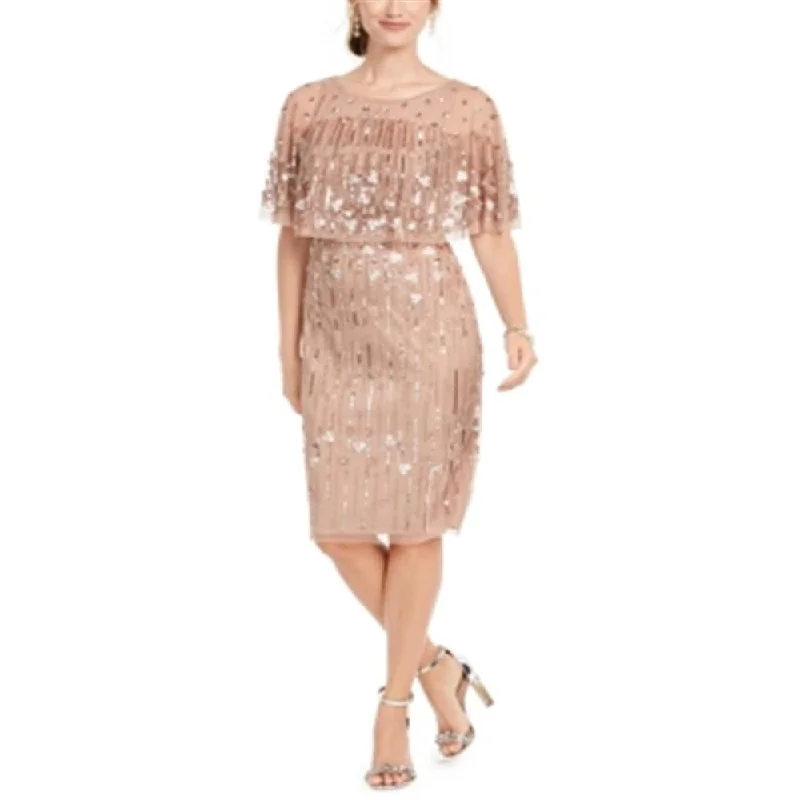 Adrianna Papell Women's Beaded Cape Dress Pink