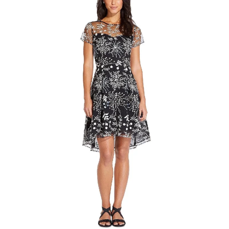 Adrianna Papell Women's Embroidered Illusion-Neck Dress Black Size 8