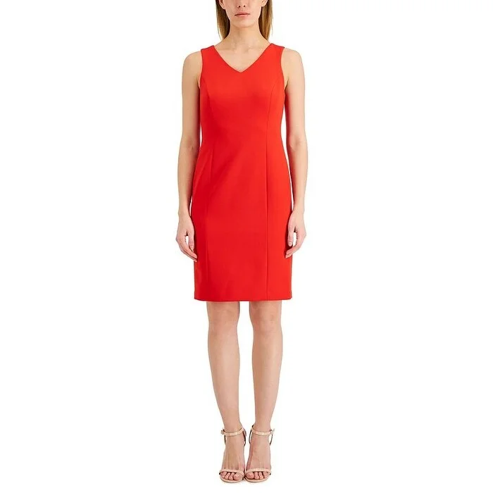 Anne Klein Women's Contour Stretch V Neck Dress Red Size 0