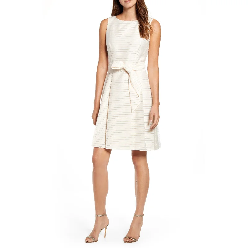 Anne Klein Women's Shadow Stripe Pleated A Line Dress White