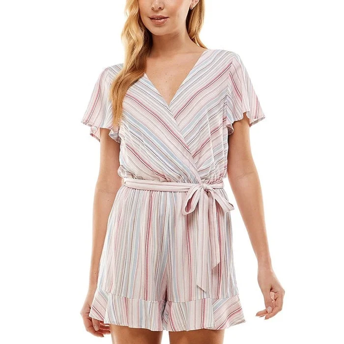 Bebop Junior's Striped Ruffle Hem Romper Beige Size X-Large