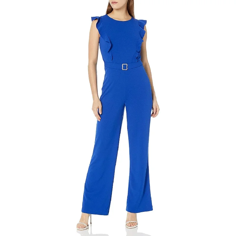 Betsey Johnson Women's Ruffle Front Belted Jumpsuit Blue Size 18W