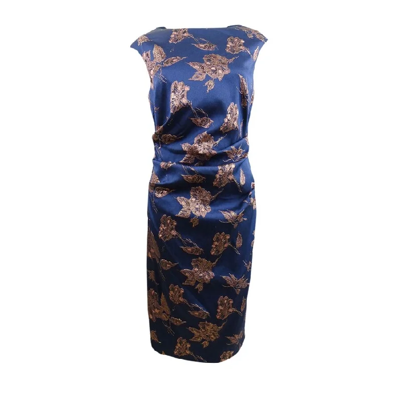 Betsy & Adam Women's Foil-Print Sheath Dress (10, Navy Copper)