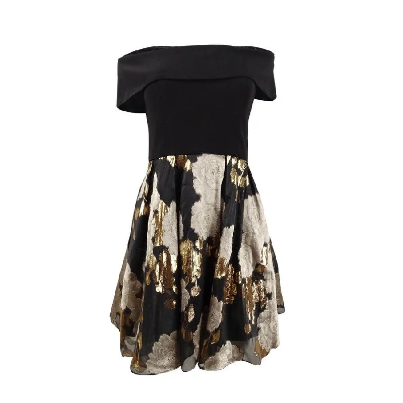 Betsy & Adam Women's Off-The-Shoulder Brocade Dress (4, Black/Gold)