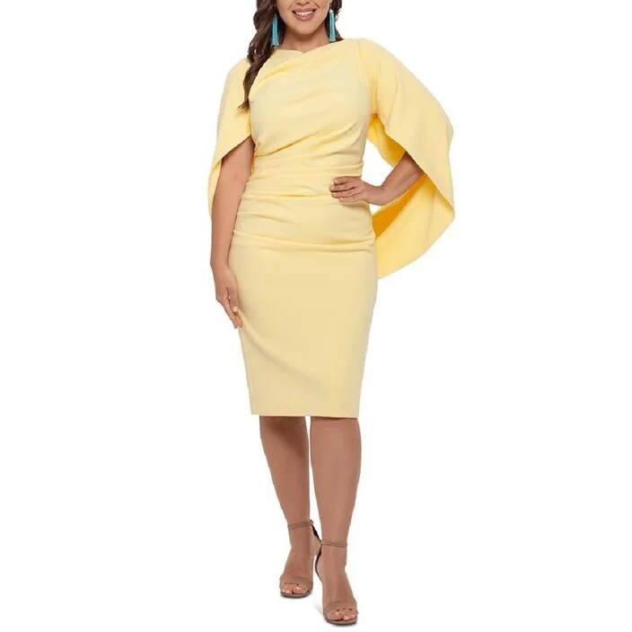 Betsy & Adam Women's Ruched Cape Dress Yellow Size 18W