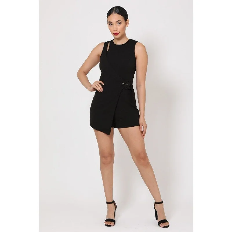 Black Polyester fashion Romper with Keyhole Neck