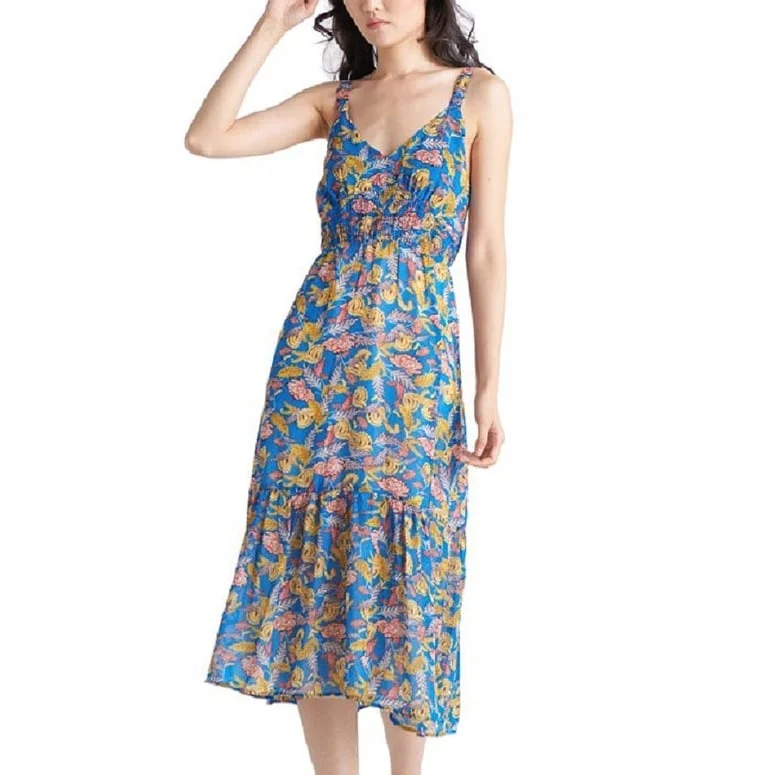 Black Tape Women's Tiered Floral A Line Dress Blue Size Medium