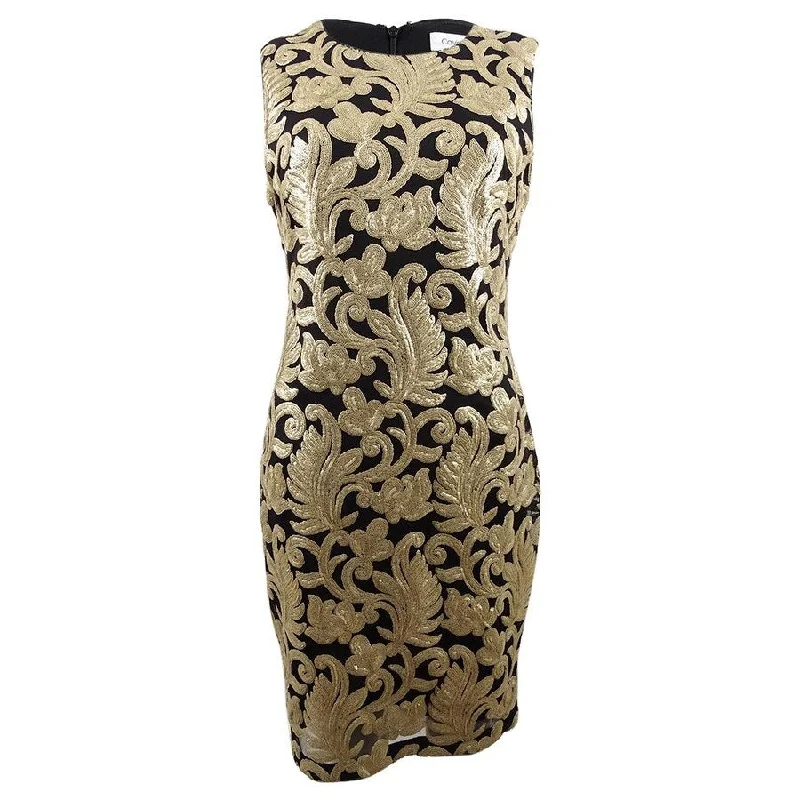 Calvin Klein Women's Gold Swirl Sheath Dress (4, Gold/Black)