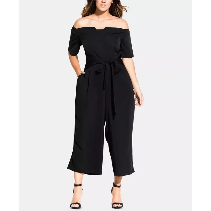 City Chic Women's Trendy Plus Size Tie-Waist Jumpsuit Black Size X-Small / 14