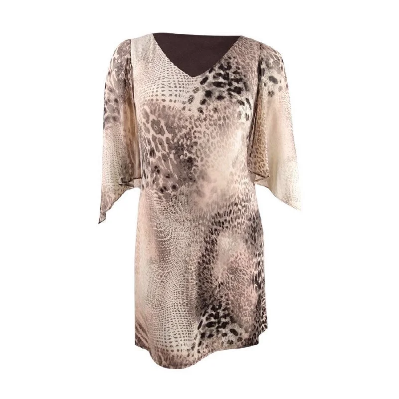 Connected Women's Animal-Print Chiffon-Sleeve Dress (10, Dusty Blush)