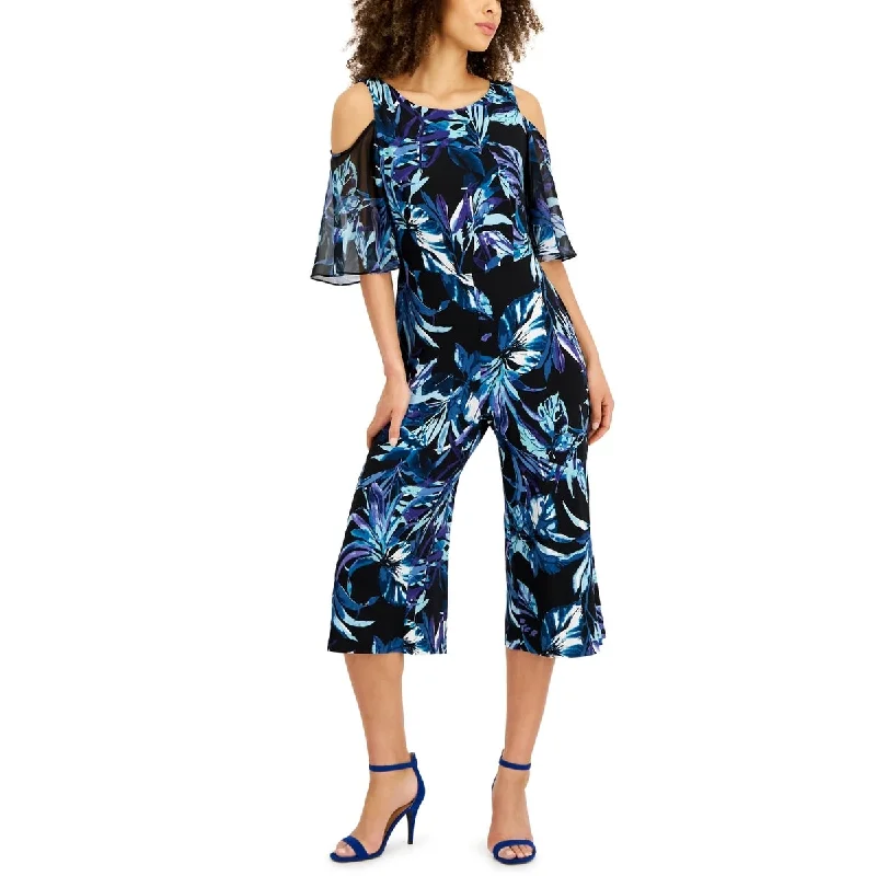 Connected Women's Cold houlder Printed Jumpsuit Blue Size 8