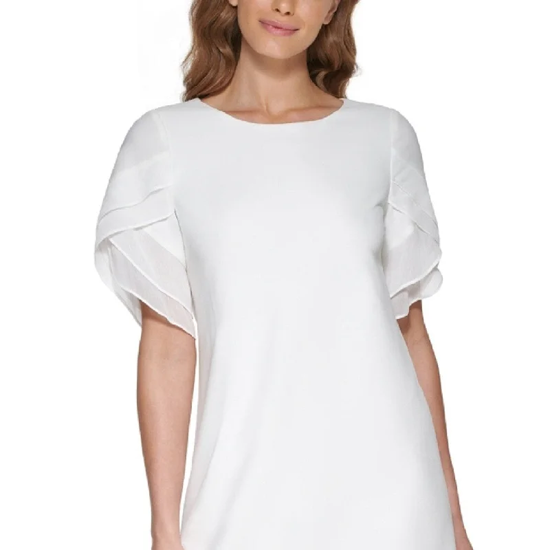 Dkny Women's Chiffon Trim Shift Dress White Size 12