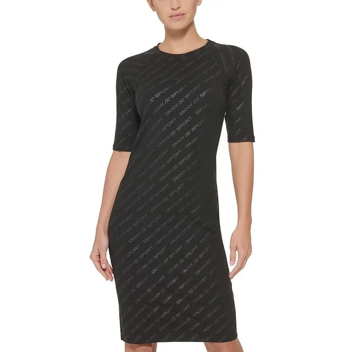 DKNY Women's Icon Logo Print Dress Black Size X-Large