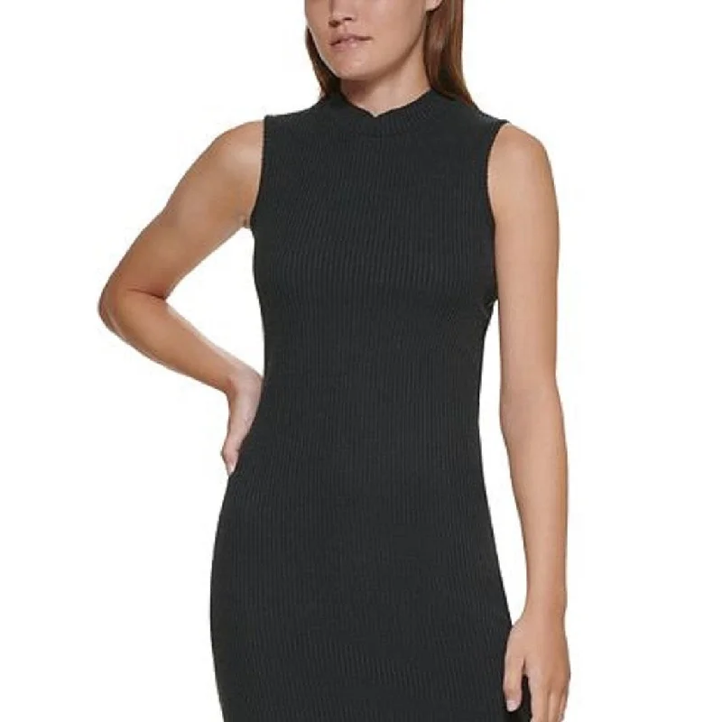 Dkny Women's Sleeveless Mock Neck Dress Black Size Medium