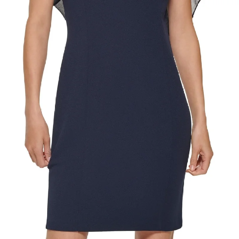 Dkny Women's Solid Capelet Dress Blue Size 6