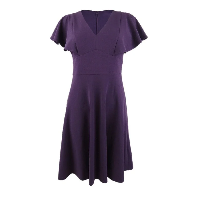 DKNY Women's V-Neck Ruffle-Sleeve Dress (4, Aubergine)