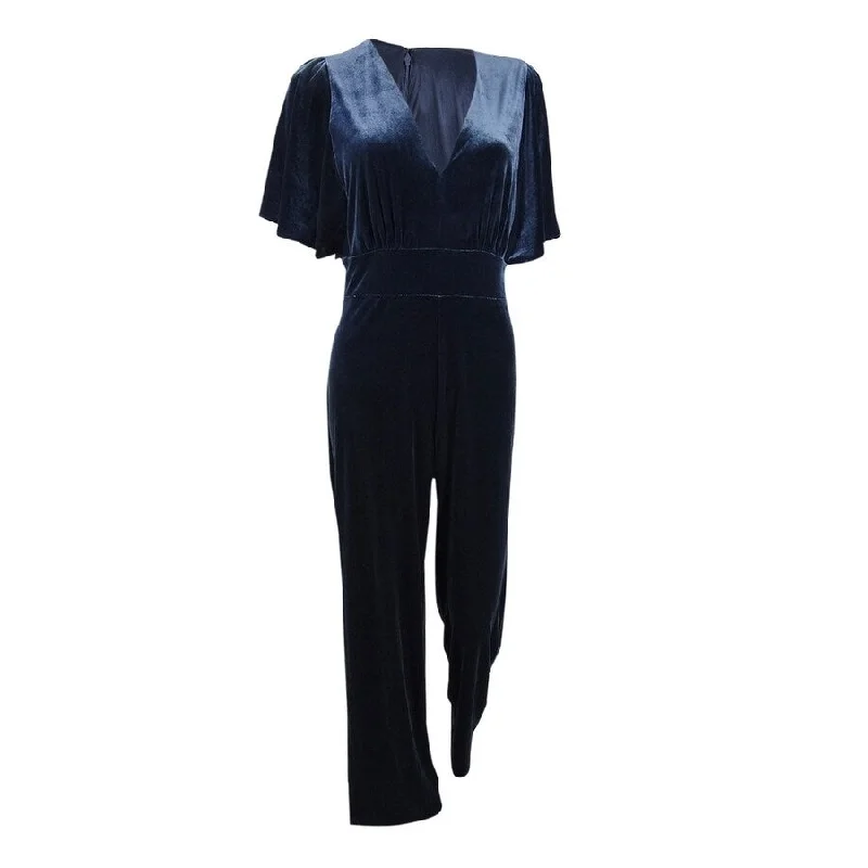 DKNY Women's Velvet Flutter Sleeve Jumpsuit (12, Midnight)