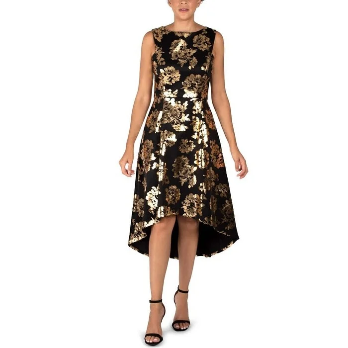 Donna Ricco Women's Floral Print High Low Dress Black Size 8