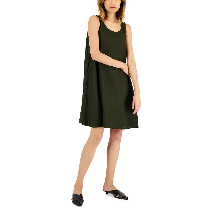 Eileen Fisher Women's Organic Linen Scoop Neck Dress Green Size Small