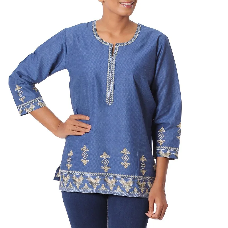 Handmade Cotton 'Blue Geometric Brilliance' Tunic (India)