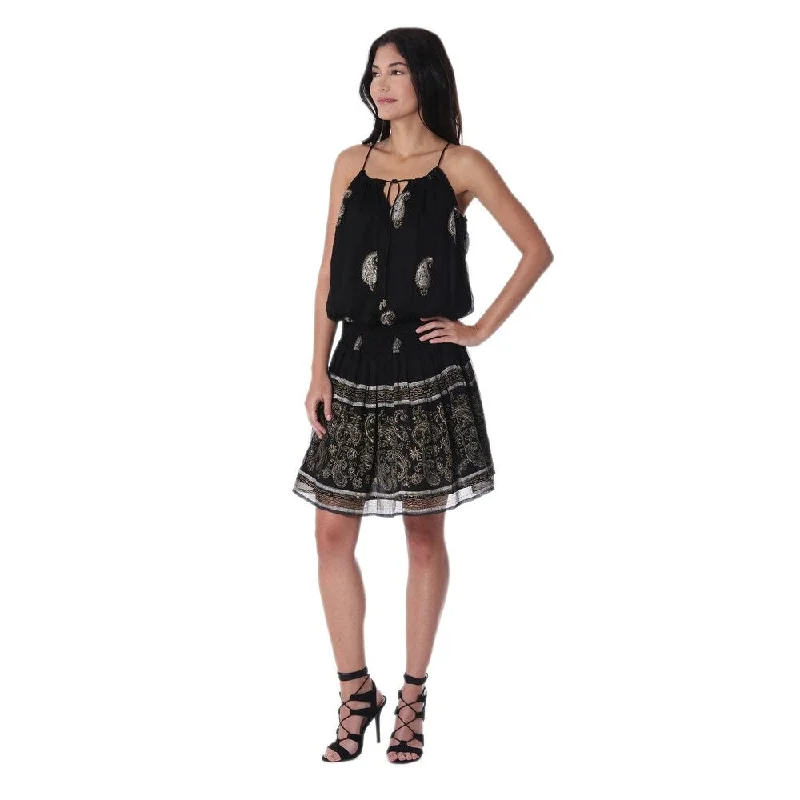 Handmade Paisley Midnight Viscose Sleeveless A-Line Dress (India)