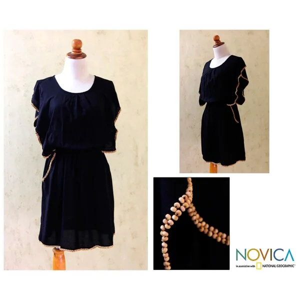 Handmade Women's Rayon 'Butterfly Black' Dress (Indonesia)