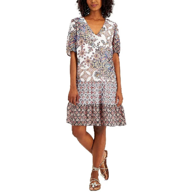 INC International Concepts Women's Mixed Print Tiered Dress White Size X-Small