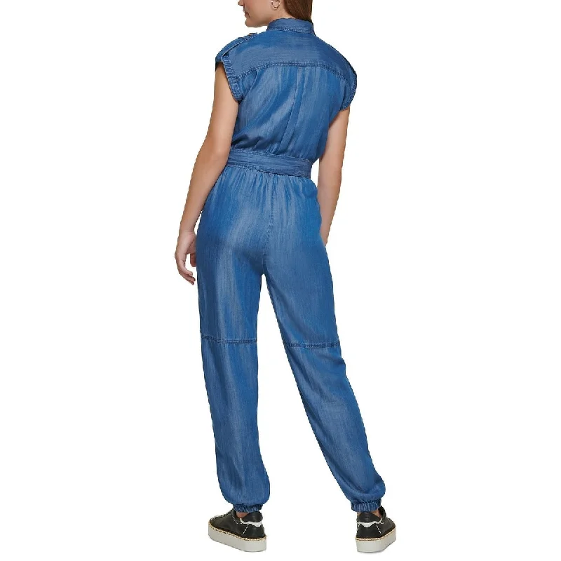 Karl Lagerfeld Paris Women's Belted Utility Jumpsuit Blue Size 10