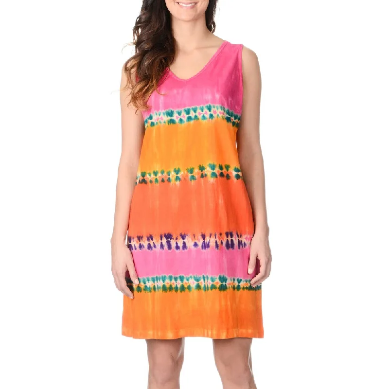 La Cera Women's Coral Tie-dye Tank Dress