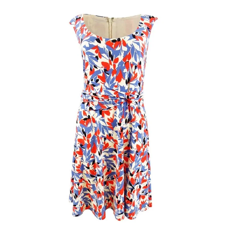 Lauren Ralph Lauren Women's Floral Jersey Dress (12, Blue/Orange)