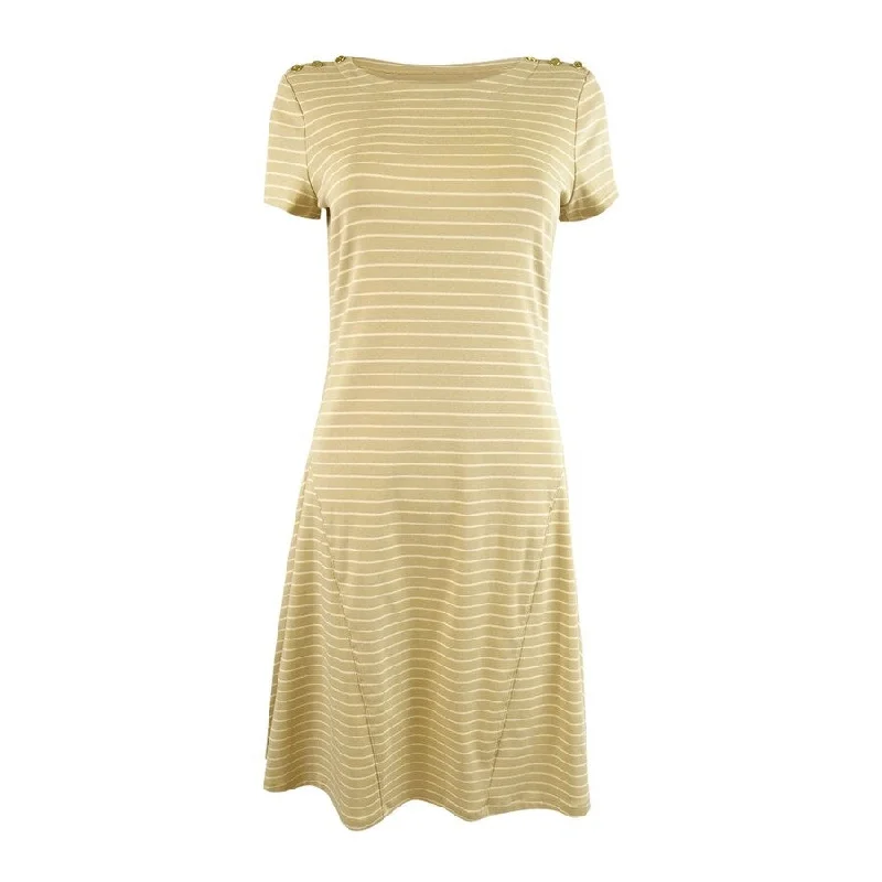 Lauren Ralph Lauren Women's Striped Stretch Cotton Dress (6, Tan/Cream)