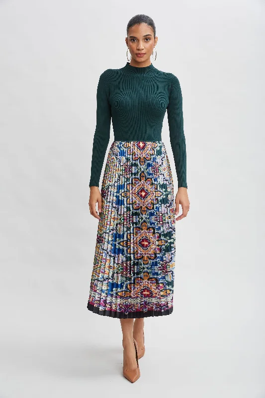 Geometric Pleated Skirt Knit Dress