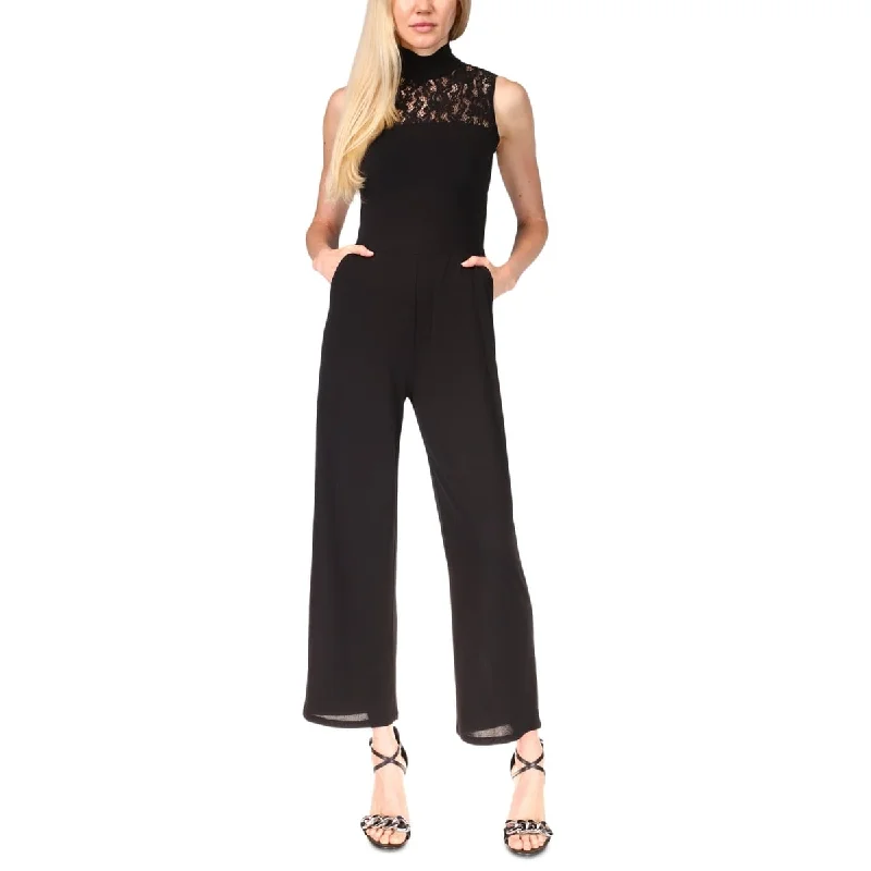 Michael Kors Women's Lace Yoke Mock Neck Jumpsuit Black Size Large