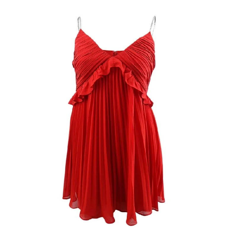 MICHAEL Michael Kors Women's Pleated Chain-Strap Dress (12, Crimson)